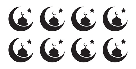 Collection of Islamic crescent moon mosque dome and star vector icons for ramadan and eid celebration design © Moni