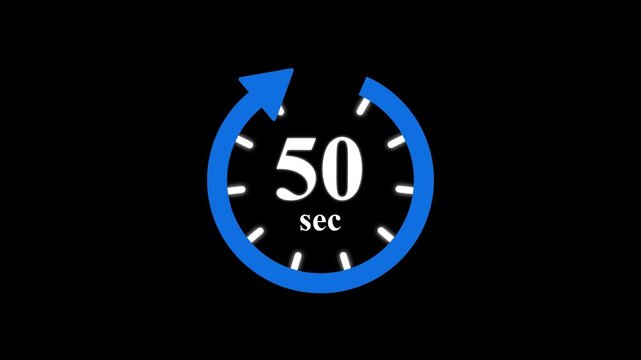 Animation video timer icon with 50 sec. seconds stopwatch icon. Stopwatch icon in flat style. sec timer symbol, isolated on transparent background. Motion graphics of stile number count concept