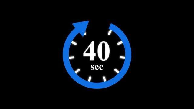 Animation video timer icon with 40 sec. seconds stopwatch icon. Stopwatch icon in flat style. sec timer symbol, isolated on transparent background. Motion graphics of stile number count concept