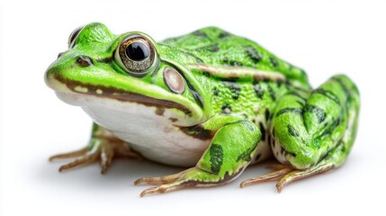 Obraz premium Vibrant green frog isolated on a clean white background, perfect for design