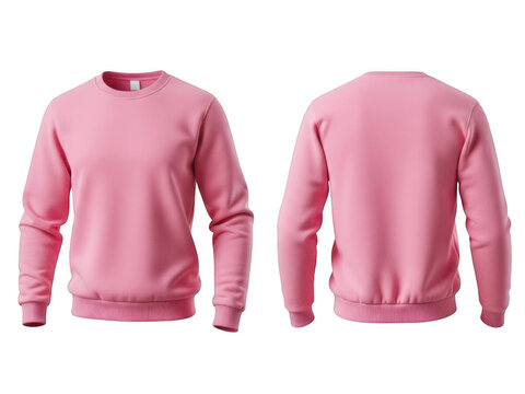Pink sweatshirt front and back view isolated on transparent background