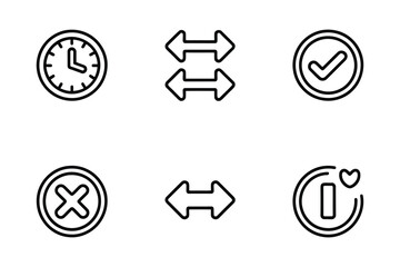 Obraz premium Symbol Icons: Clock, Arrows, Checkmark, Cross, Information