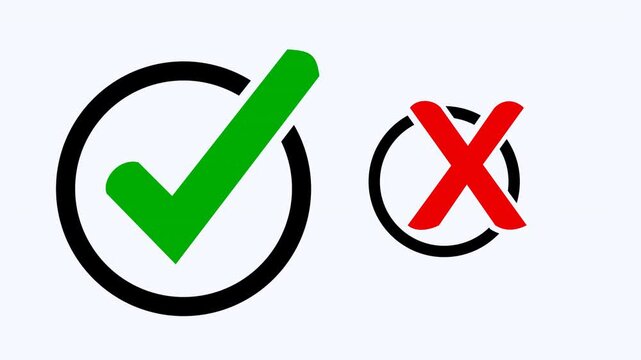 Green check mark and red x symbol, suitable for business presentations, decisionmaking infographics, approval process illustrations, and educational materials.