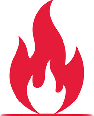 Stylized red flame graphic with white highlights a bold silhouette