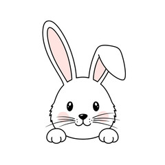Fototapeta premium Cute Cartoon Rabbit Playful Expression Whiskers Asymmetrical Ears White Background.png