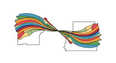 Illustration of colorful, swirling lines connecting Arunachal Pradesh and Mizoram states in India, symbolizing unity on their state day with a vibrant, iconic design.