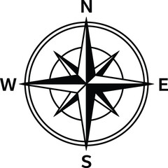 Fototapeta premium Black Compass Rose with North South East West Navigation Symbol on White