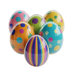 Vibrant collection of six decorative easter eggs with various patterns isolated on transparent background isolated on transparent background