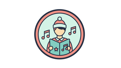 Obraz premium A circular illustration of a person singing carols, in winter attire. Music notes also present