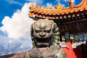 Lion statue in Beijing, China. Traditional Chinsese decoration