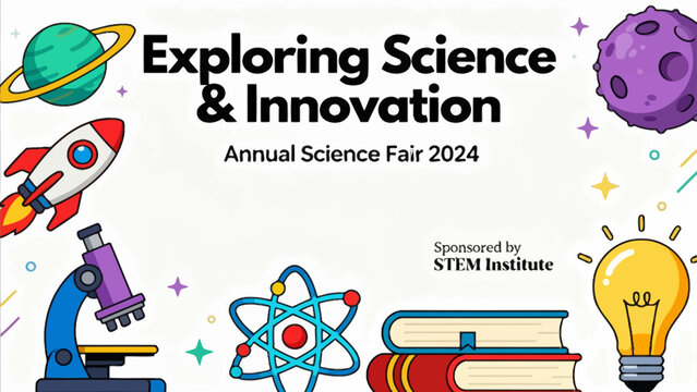 Science Fair Poster with Space and Lab Elements