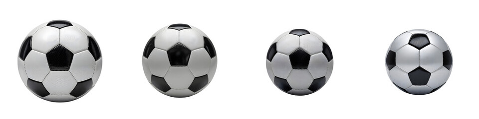 Obraz premium Four soccer balls in different angles isolated on transparent background
