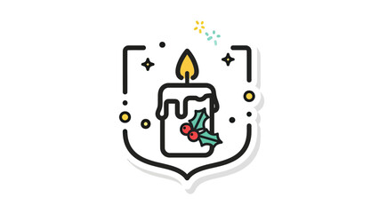 Fototapeta premium A stylized candle with a flame, holly, and embellishments within a shield-like frame