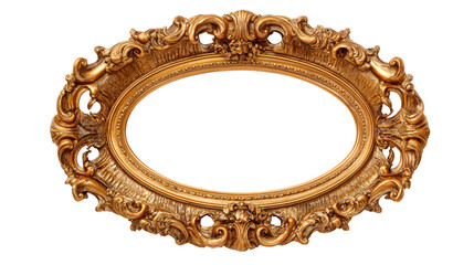 Ornate vintage oval picture frame in gold, featuring classic baroque and rococo style, isolated on transparent backgrounded