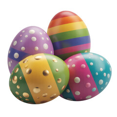 Obraz premium Vibrant cluster of four decorative easter eggs isolated on transparent background. isolated on transparent background