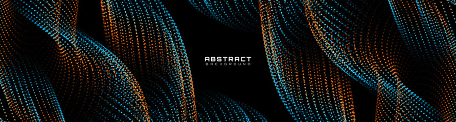 3D blue orange waves abstract background on dark space with dotted lines effect decoration. Modern graphic design element with glowing dots style concept for web, art, flyer, card, or brochure cover © Arroyan Art