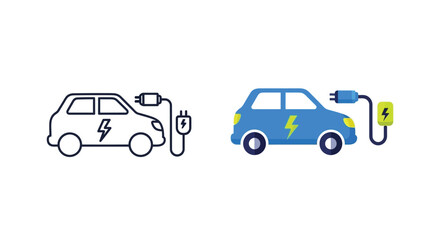 Fototapeta premium Collection of electric vehicle charging icons displaying both simple outline and vibrant color options for sustainable transportation energy concepts