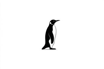 Fototapeta premium Penguin silhouette icon in black and white, minimal flat illustration of standing penguin with simple and clean design, perfect for stylized animal graphics