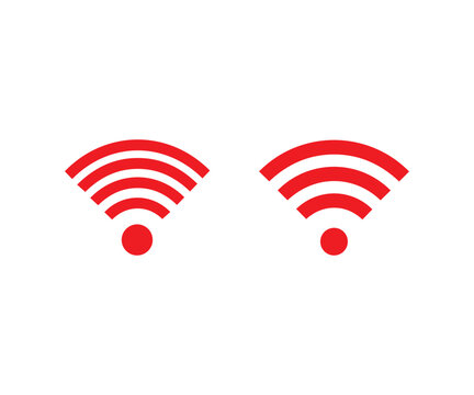 Dual red Wi-Fi connectivity signal icons representing strong broadband speed or networking setup, isolated on a clean white background for digital.