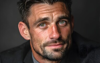Obraz premium A high-resolution image showcasing natural skin textures and a genuine expression, ideal for content about men's health and modern career paths.