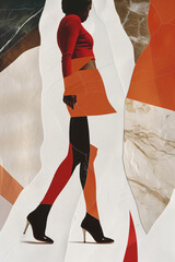 editorial female body collage, fashion magazine style, modern femininity, cut-out photography with graphic shapes, rough paper texture, minimalist layout, contemporary art poster, neutral tones