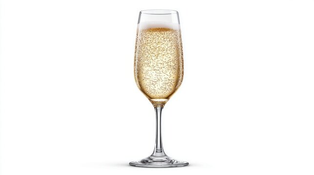 A flute glass filled with sparkling champagne and effervescent bubbles rising
