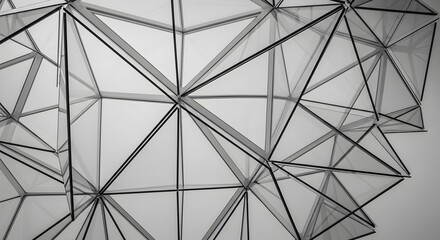 Obraz premium A black and white close-up of a geometric structure with interconnected triangles