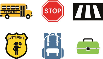 School zone silhouette road safety signs and objects