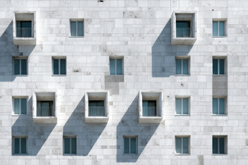 Obraz premium White Stone Building Facade with Recessed Windows and Shadows