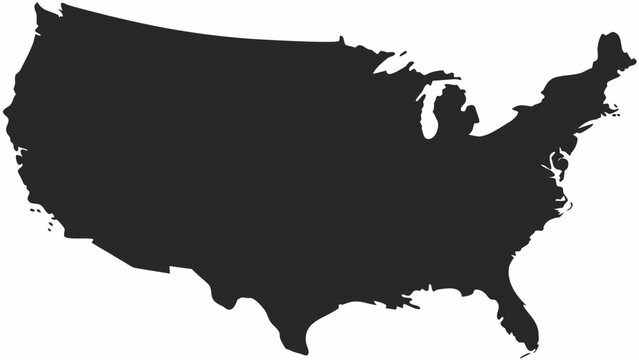 Solid black silhouette map of the contiguous united states of america isolated on a clean white background representing national