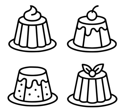 Pudding illustration icon in outline version, for coloring