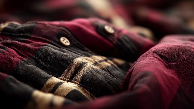 Closeup of a casual shirts fabric texture highlighting weave patterns while the background remains blurred to emphasize material quality.