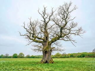 Fototapeta premium Old leafless tree in the field