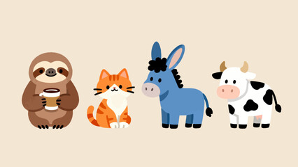 Fototapeta premium Cute cartoon animals with coffee cup