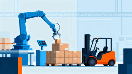 Industrial robot and forklift in warehouse © k8m