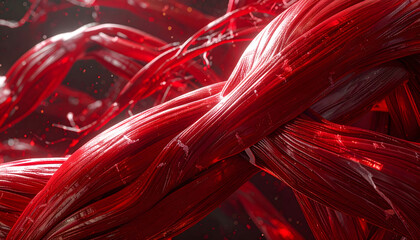 Close up of developed red muscle anatomy with dense network of veins and capillaries, vascularity concept background