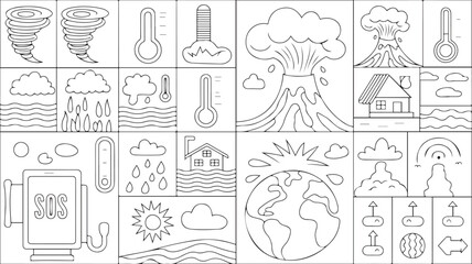 Obraz premium Natural Disaster and Weather Icons Set – Climate and Environment Symbols