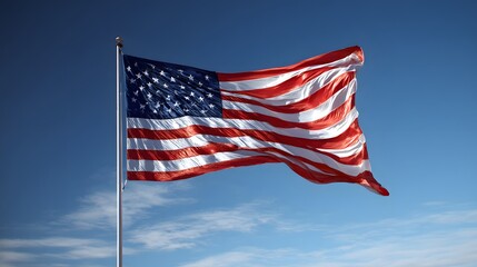 Fototapeta premium American flag waving gently against clear sky solemn patriotic atmosphere