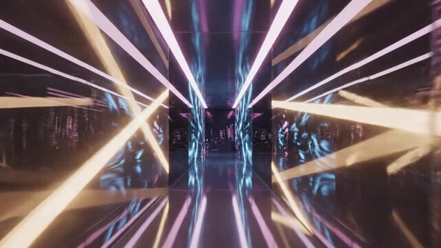 Futuristic tunnel with light: An architectural marvel of illuminated light creates a vibrant, immersive corridor.