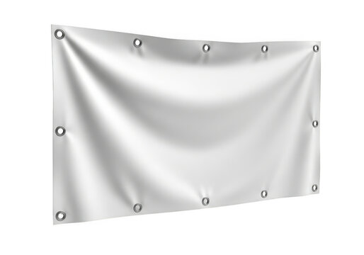 Blank white vinyl banner with grommets ready for custom graphics and messaging