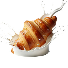 Golden croissant dipped in creamy milk