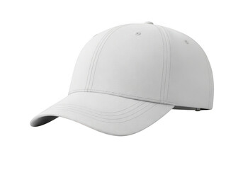 Fototapeta premium A plain white baseball cap presented against a stark black background for design purposes