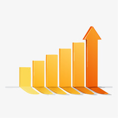 Arrow up business growth arrow, concept in arrow graph chart showing marketing sales profit