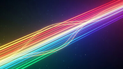 Fototapeta premium Vibrant rainbow light trails streak across starry night sky