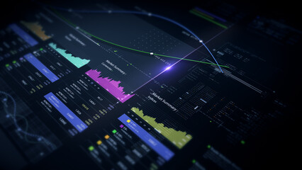 Fototapeta premium Dynamic data visuals for business info graphics, animated charts, and data-driven insights for a business meeting mock-up. Explore the world of trading, stock exchanges, and crypto