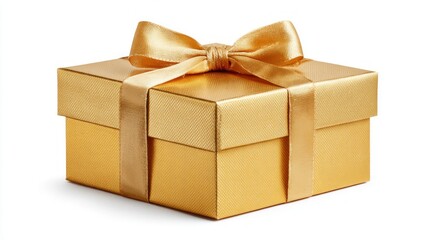 Obraz premium Elegant golden gift box with satin ribbon and bow, perfect for special occasions
