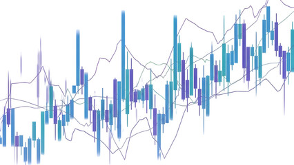 A blurry stock market graph with blue and purple bars isolated on transparent background