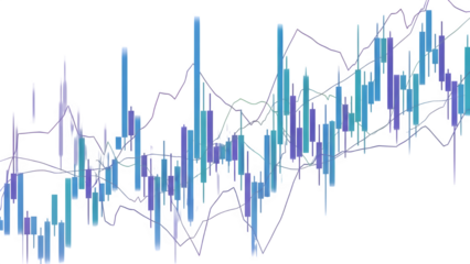 A blurry stock market graph with blue and purple bars isolated on transparent background