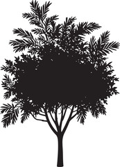 Minimalist leafy tree silhouette vector with thick lush foliage and spreading branches isolated on a white background for professional nature graphic design or environment conservation project icon