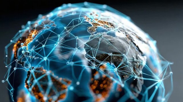 Global Network Connectivity: A mesmerizing digital representation of the world interconnected by a complex web of networks, symbolizing global communication and technological advancement.
